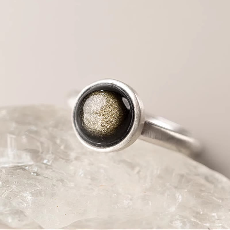 Ring 925 Silber Obsidian mit Wohlstands Energie und Schutz
