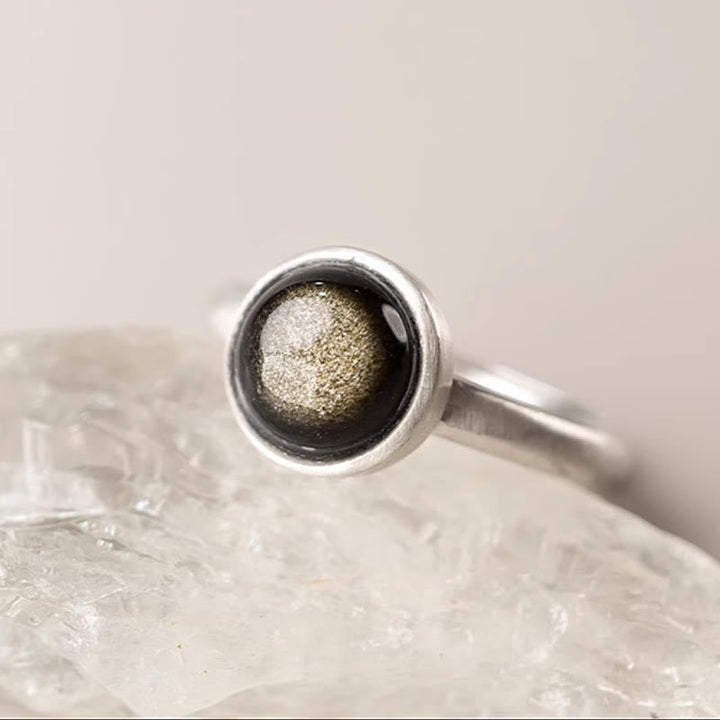 Ring 925 Silber Obsidian mit Wohlstands Energie und Schutz