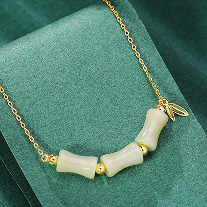 Anhänger Kette Hetian Jade Bambusform – Wohlstand Glück