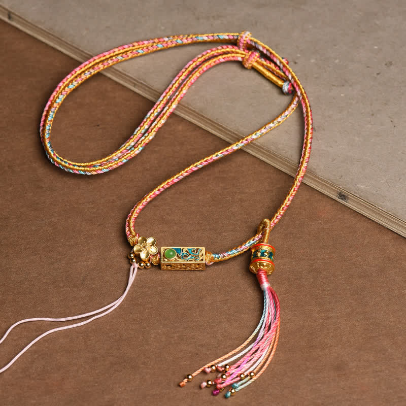 Kette bunte Perlen Kupfer Buddha Wohlstand Quaste