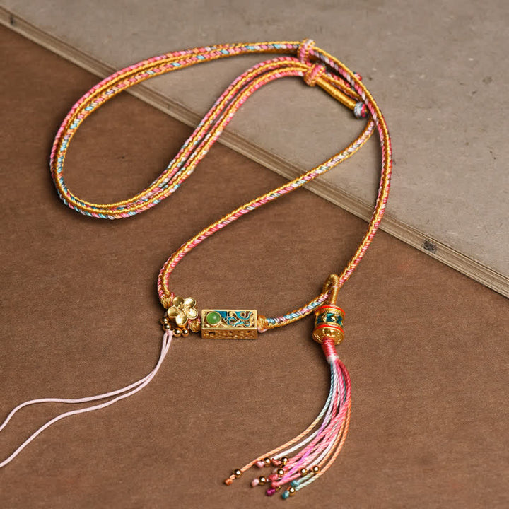 Kette bunte Perlen Kupfer Buddha Wohlstand Quaste