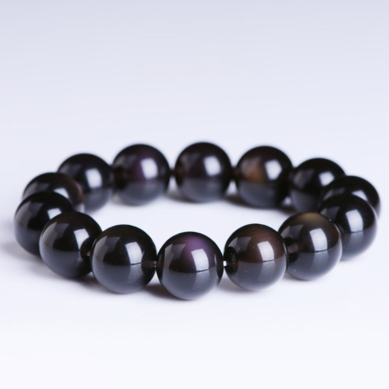 Armband Regenbogen Obsidian – Positivität schwarze glänzende Perlen elastisch