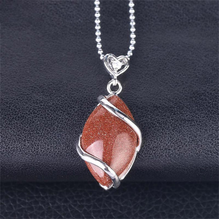 Rote Kristall Marquise Kette mit Herzanhänger Silber Naturstein