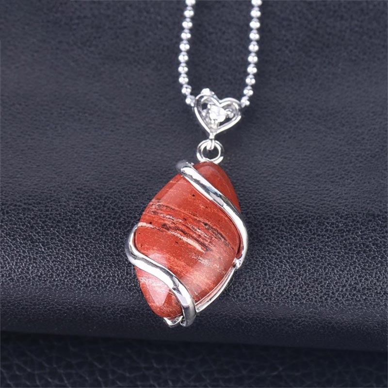 Rote Kristall Marquise Kette mit Herzanhänger Silber Naturstein