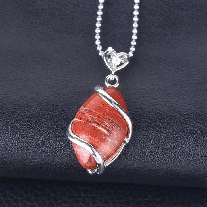 Rote Kristall Marquise Kette mit Herzanhänger Silber Naturstein