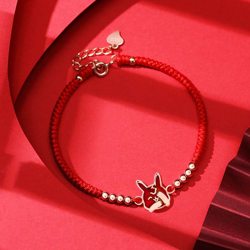 Rotes Armband Chinesisches Tierkreis – Glück mit Steinperlen Charm