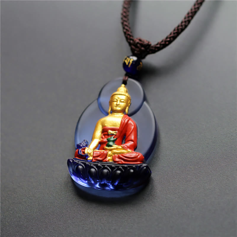 Anhänger Kette Liuli-Kristall Buddha Medizinbuddha blau