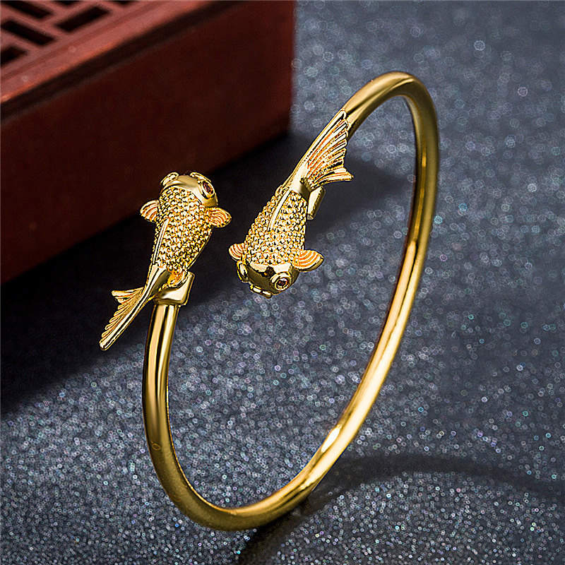 Kupfer Koi Fisch Armband Wohlstand goldfarben glänzend Schmuck elegant