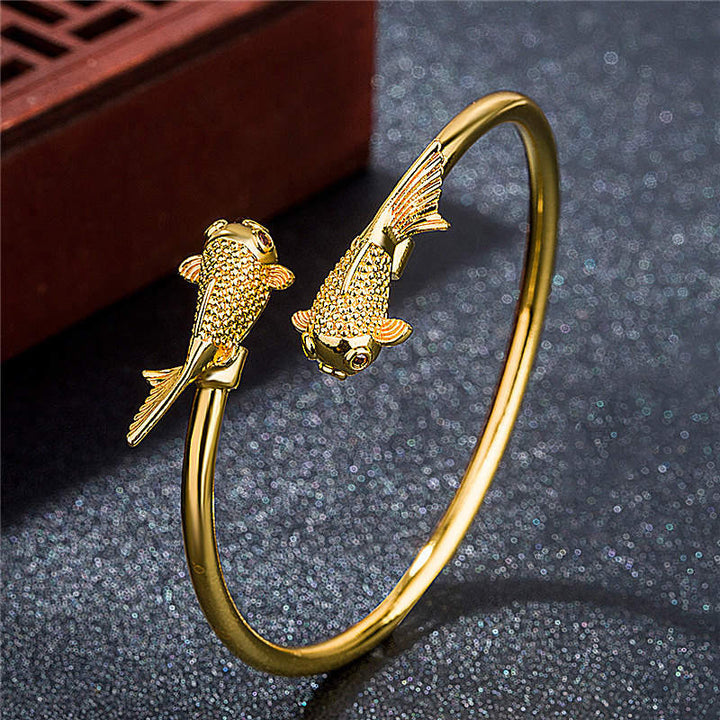 Kupfer Koi Fisch Armband Wohlstand goldfarben glänzend Schmuck elegant