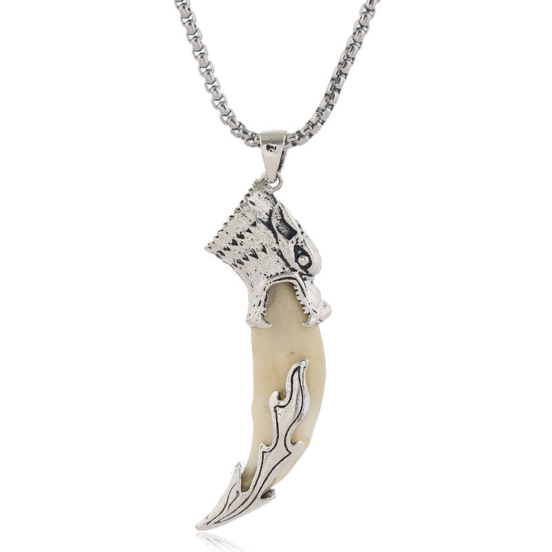 Kette Titanium Wolf Zahn Balance Silber Anhänger