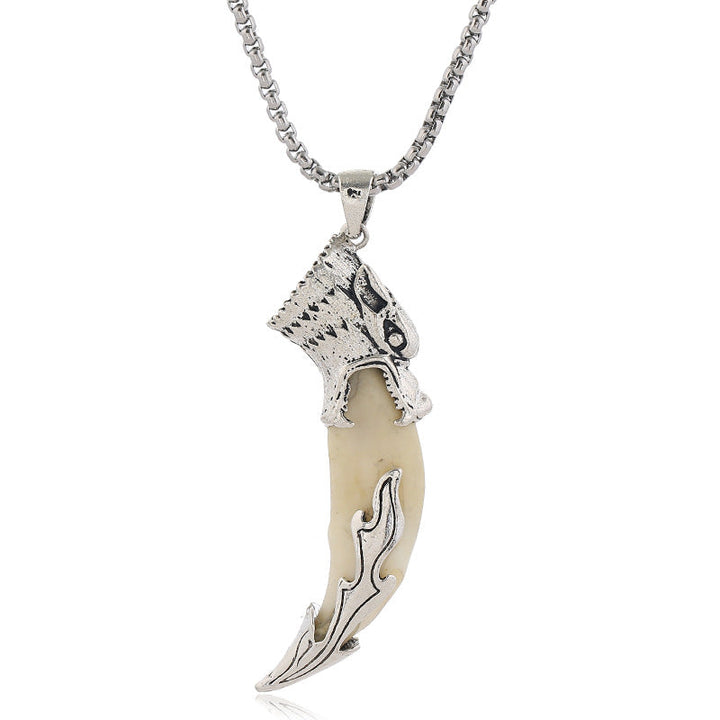 Kette Titanium Wolf Zahn Balance Silber Anhänger