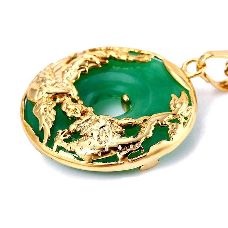 Kette Jade Drachen Gold Anhänger grüner Naturstein Glück Stärke