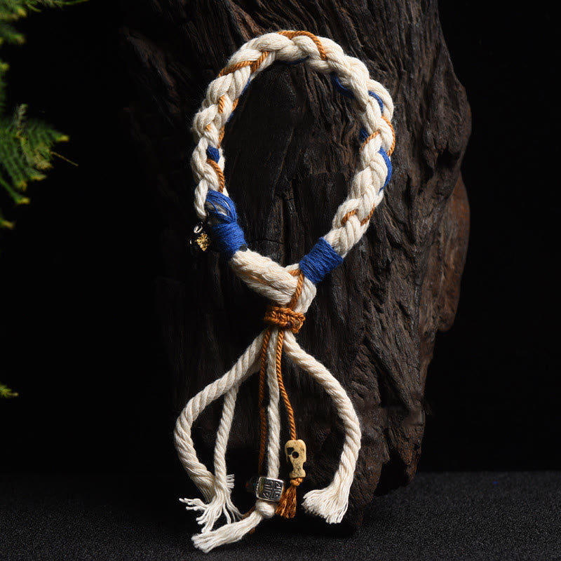 Geflochtenes Armband – Glück & Wohlstand & Stärke mit Schädel-Anhänger