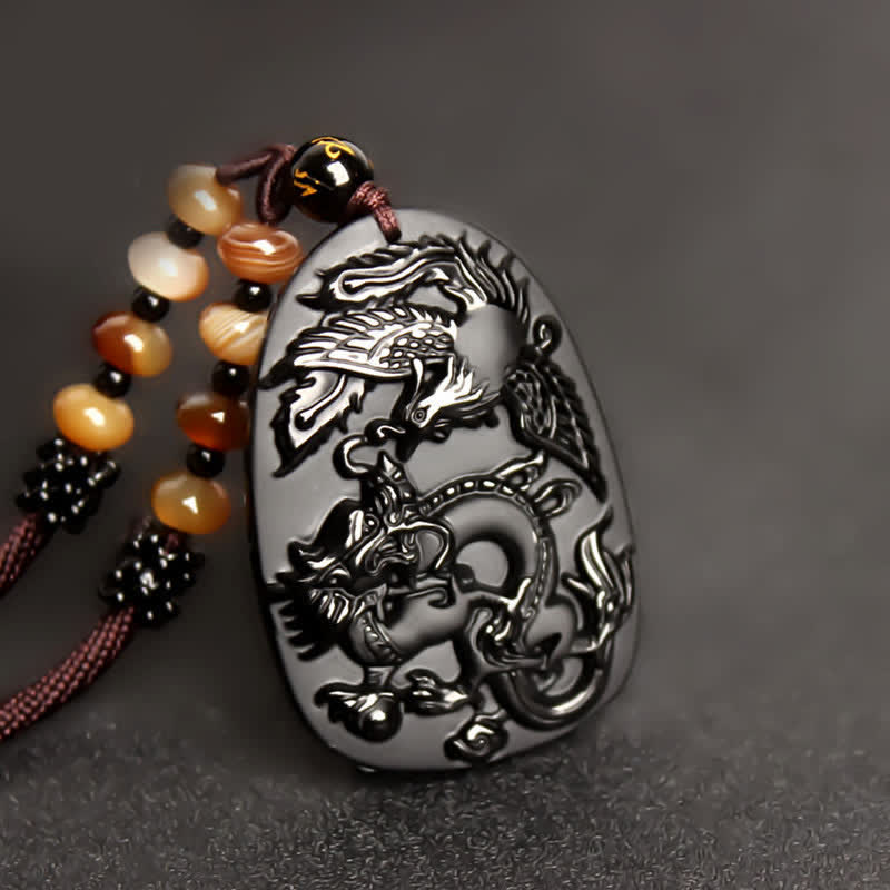 Obsidian Kette Drache Phönix Schutz Anhänger