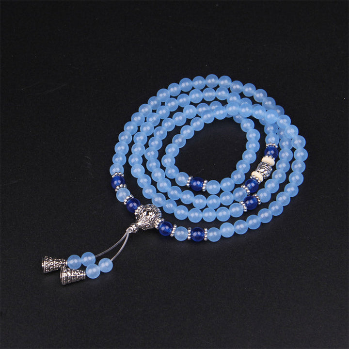 Mala 108 Perlen Kristall Blue Crystal Armband mit silbernen Verzierungen elegant.