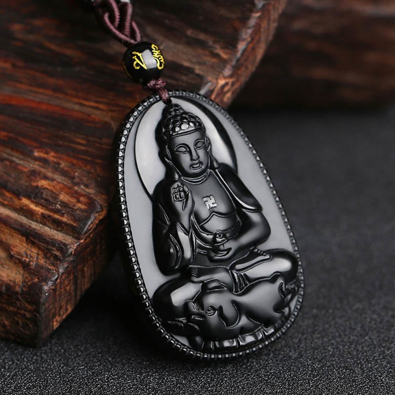 Buddha Anhänger Obsidian Kette Geburtsbuddha Schutzstein