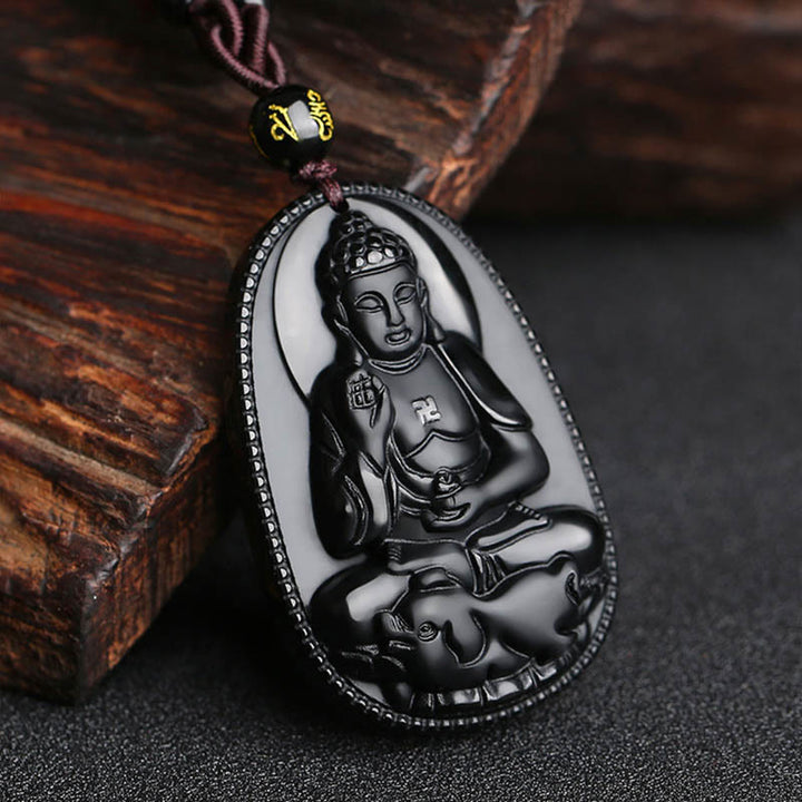 Buddha Anhänger Obsidian Kette Geburtsbuddha Schutzstein