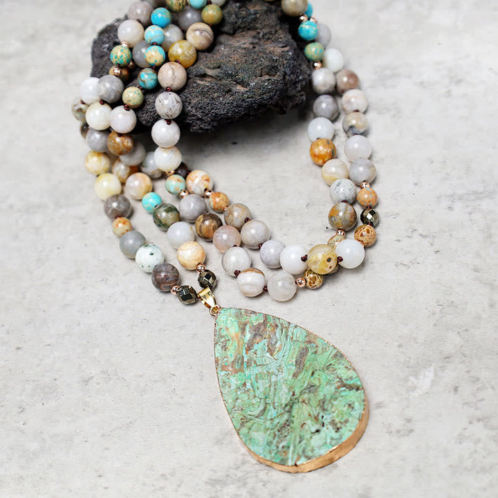 Armband Ocean Picasso Jaspis Heilsteine Perlen Tropfen Anhänger Flatlay