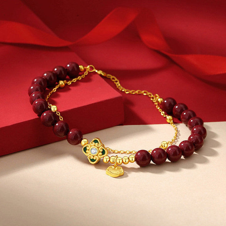 Armband 925 Silber Zinnober Kleeblatt Liebe Segen elegant getragen