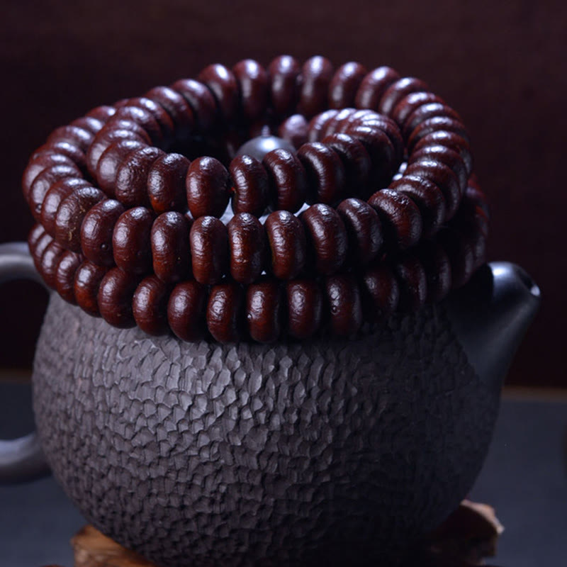 Mala 108 Perlen Bodhi Wohlstand dunkelrot glänzend Naturstein Perlenarmband