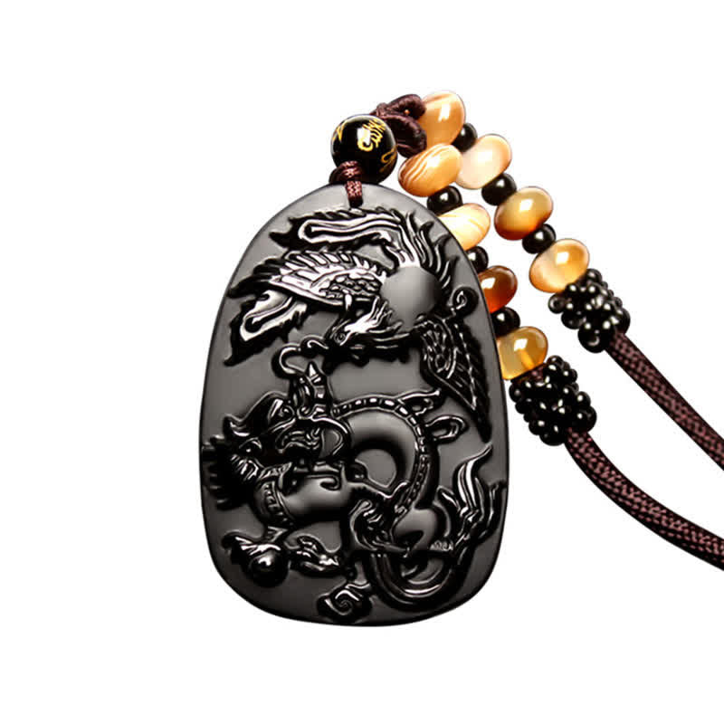 Obsidian Kette Tiger Auge Phönix Drache Schutz Anhänger