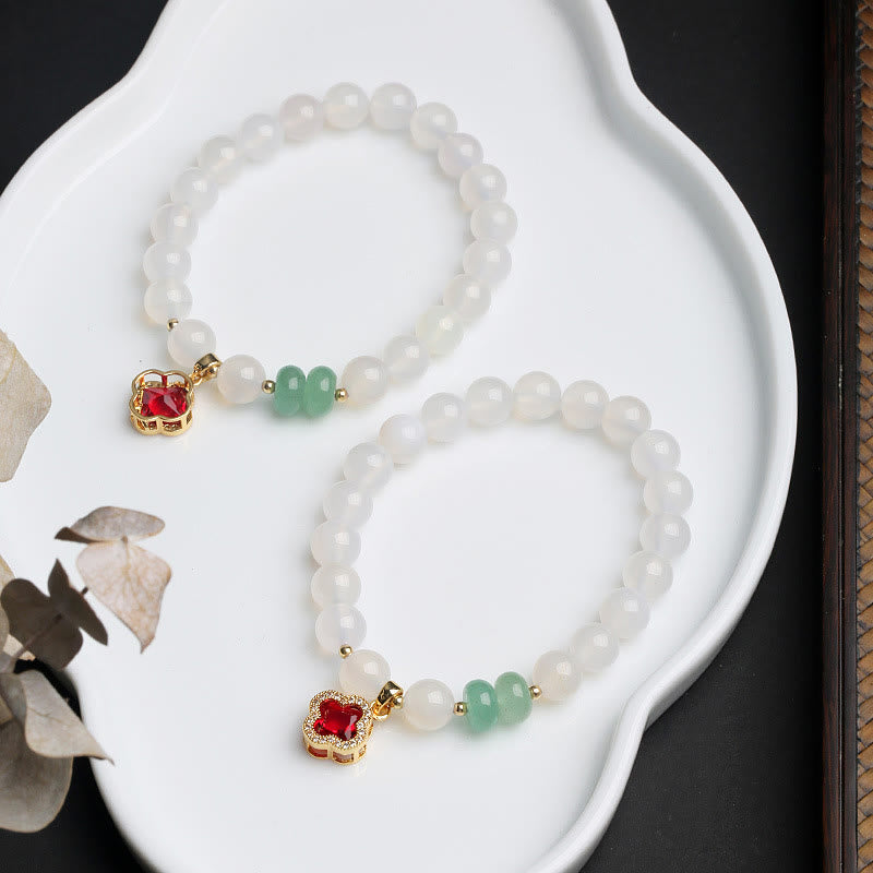 Armband Roter Achat Fu-Zeichen Schutz Liebe Mondstein Jade elegant.