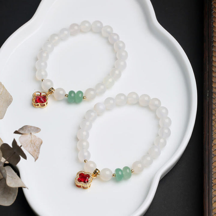 Armband Roter Achat Fu-Zeichen Schutz Liebe Mondstein Jade elegant.