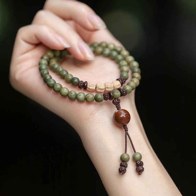 Armband Sandelholz – Frieden grüne Perlen Handgelenk Naturstein elastisch