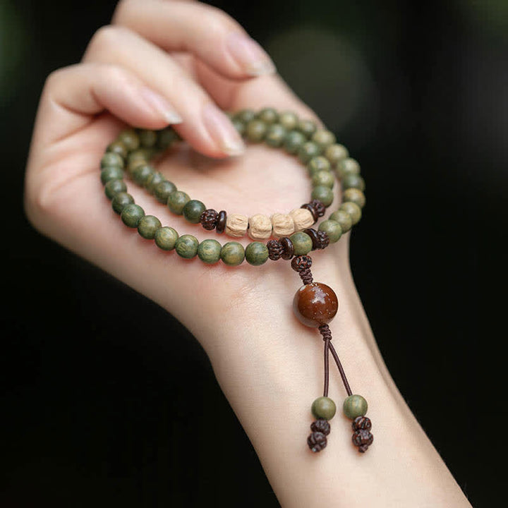Armband Sandelholz – Frieden grüne Perlen Handgelenk Naturstein elastisch