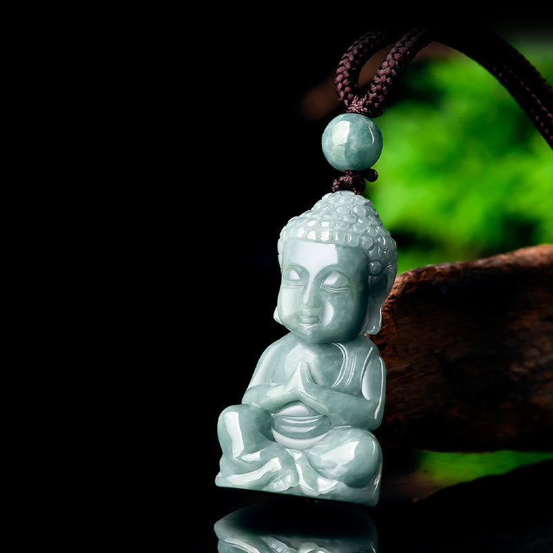 Buddha Anhänger grüne Jade, Heilstein Kette, Glücksbringer, Meditation Schmuck