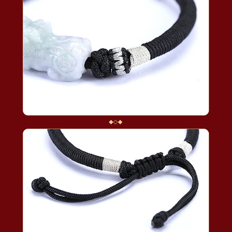 Armband Jade Pixiu mit weißem Pixiu Anhänger schwarzes Armband