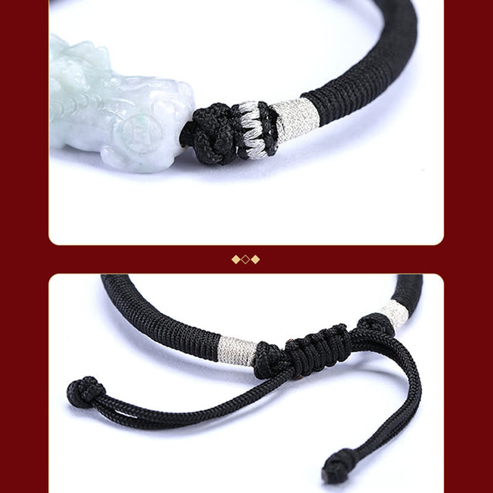 Armband Jade Pixiu mit weißem Pixiu Anhänger schwarzes Armband