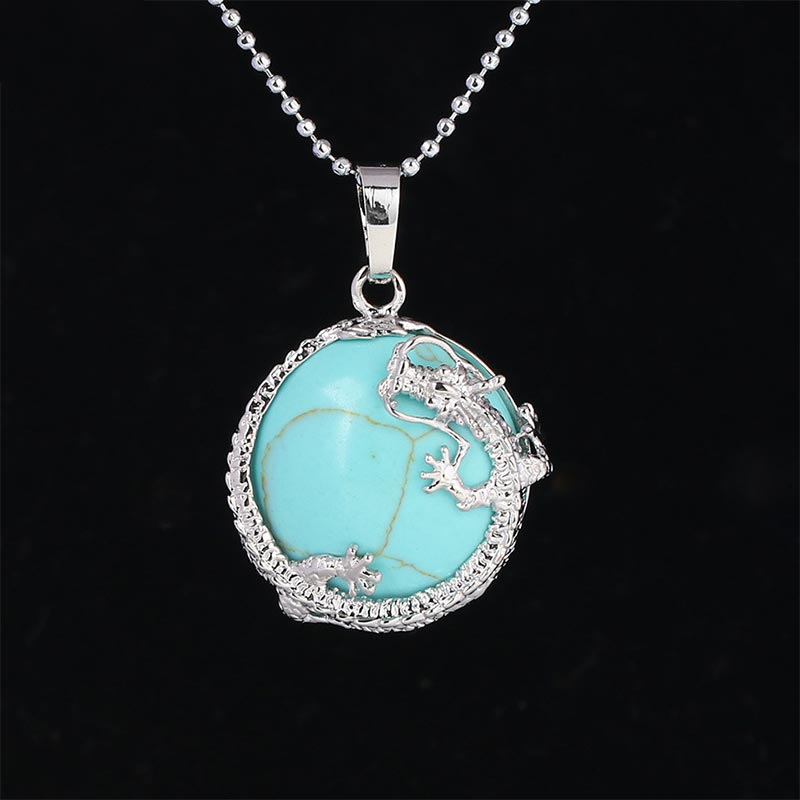 Türkis Kette Drachen Anhänger Silber Naturstein Heilstein Schmuck