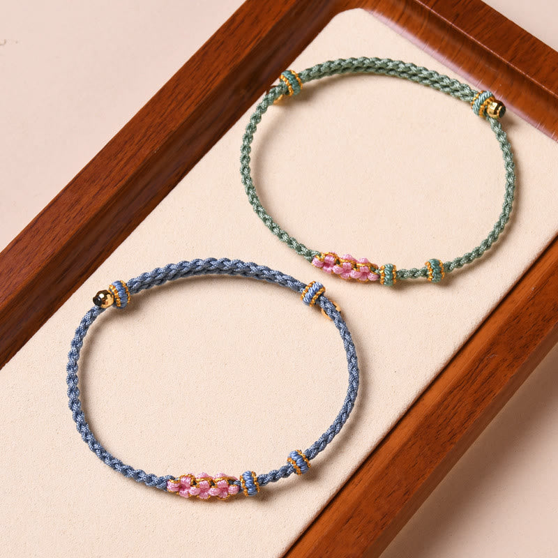 Armband Pfirsichblüte – Schutz Makramee grün blau rosa Perlen