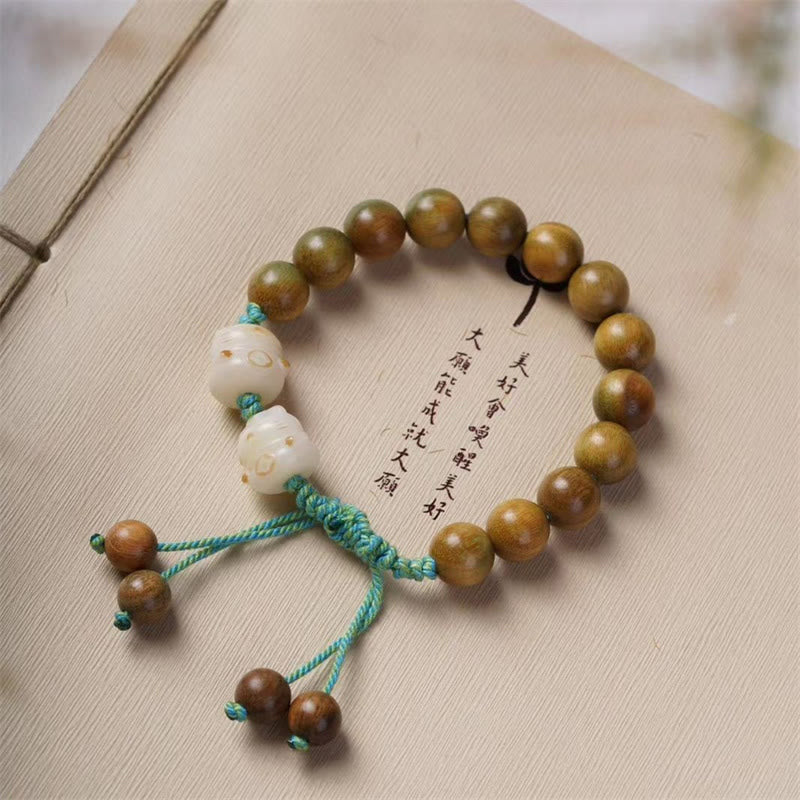 Sandelholz Bodhi Armband mit Katze Charm Glück Energie Naturstein.
