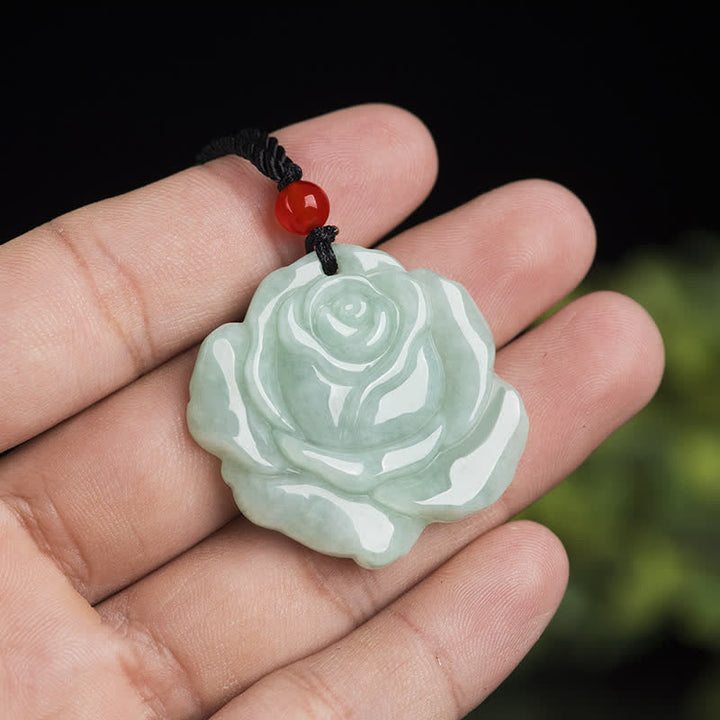 Jade Anhänger Kette Rose grün Naturstein Wohlstand