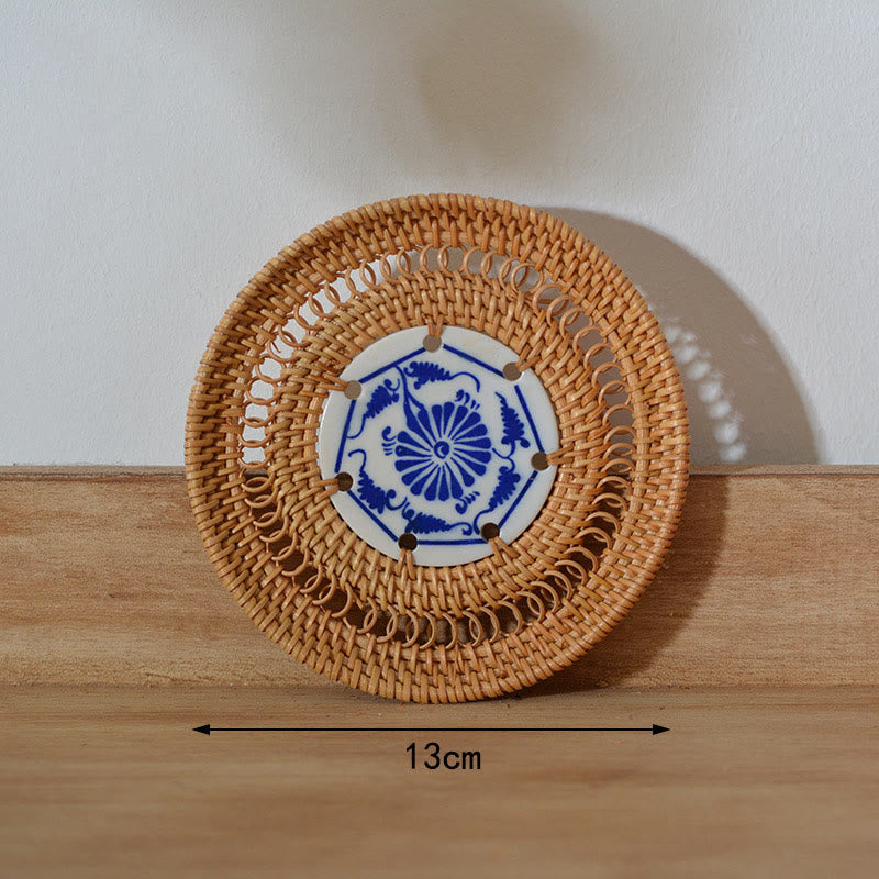 Teetassen-Untersetzer Rattan Blumenmuster Keramik Keramik-Untersetzer 13 cm