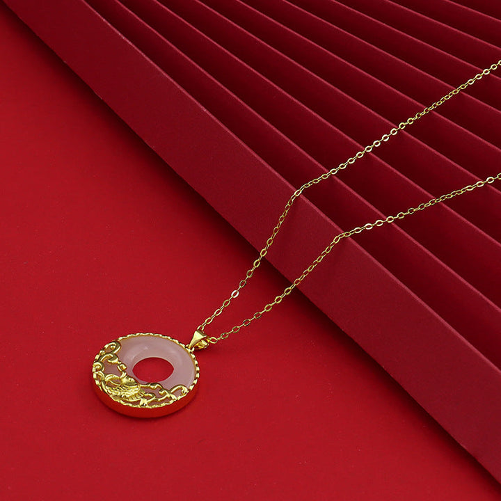 Anhänger Kette Weiße Jade Koi Wohlstand Gold