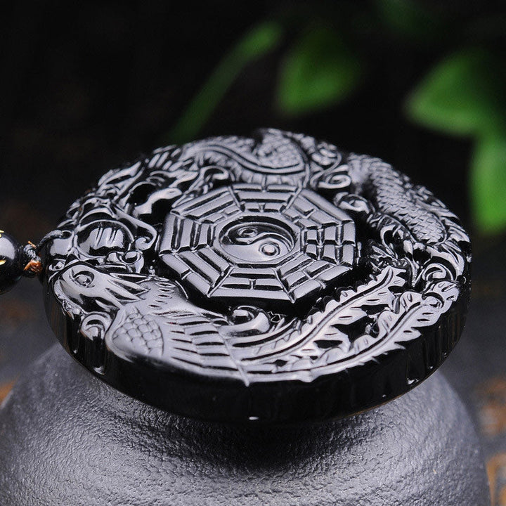Anhänger Obsidian Drachen Phönix schwarzer Stein Schmuck Amulett