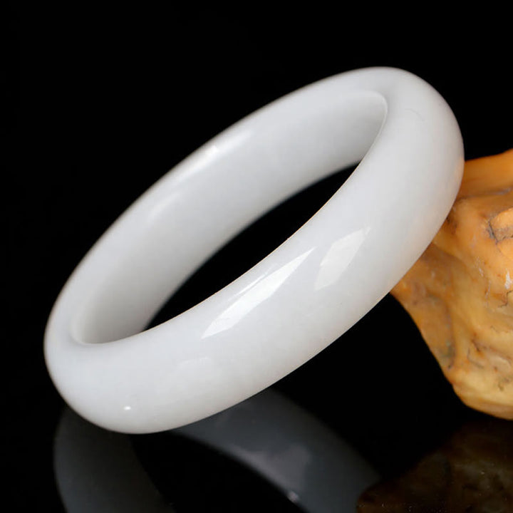 Jade Armband weiß glänzend rund Naturstein elastisch Armreif