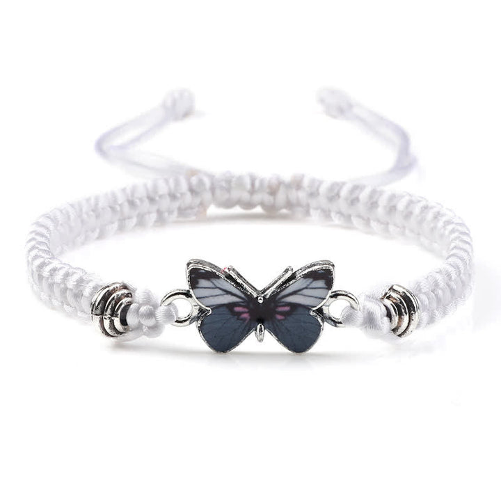 Weißes Armband Schmetterling – Liebe mit schwarzem Schmetterling Anhänger elastisch