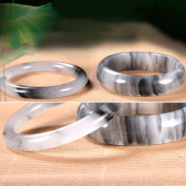 Jade Armband Armreif Naturstein grau weiß poliert glänzend