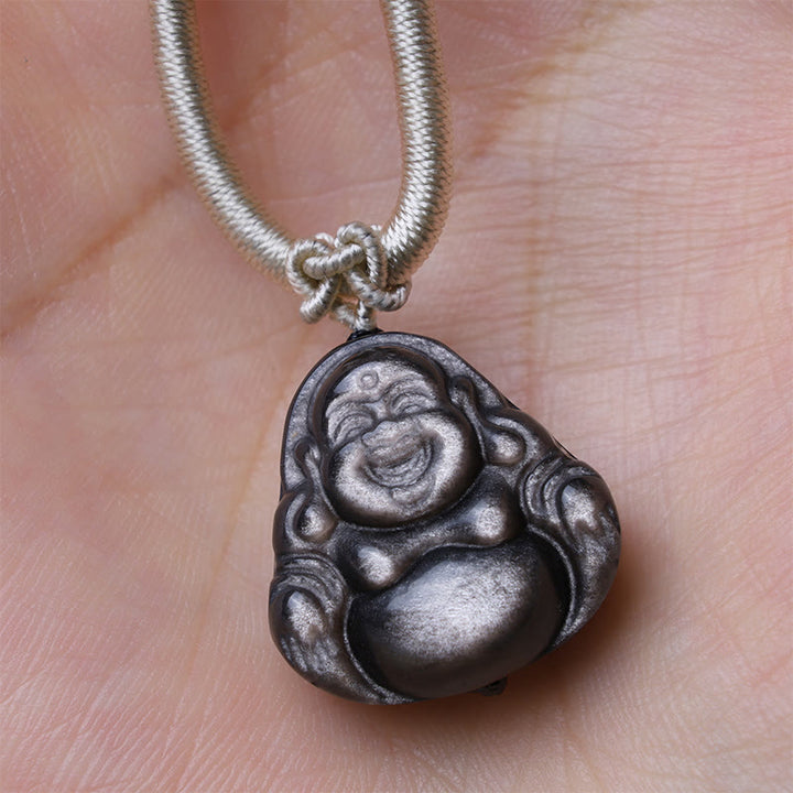 Kette lachender Buddha Obsidian Anhänger Schutz