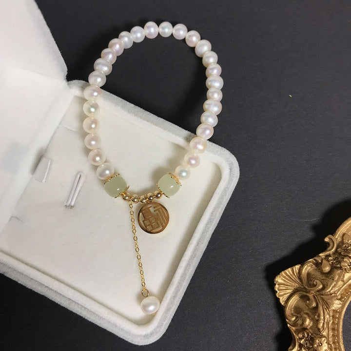 Armband Perle Jade – Glück elegantes Schmuckstück weiße Perlen gold
