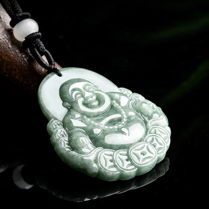 Anhänger Kette Jade Buddha Wohlstand grün geschnitzt