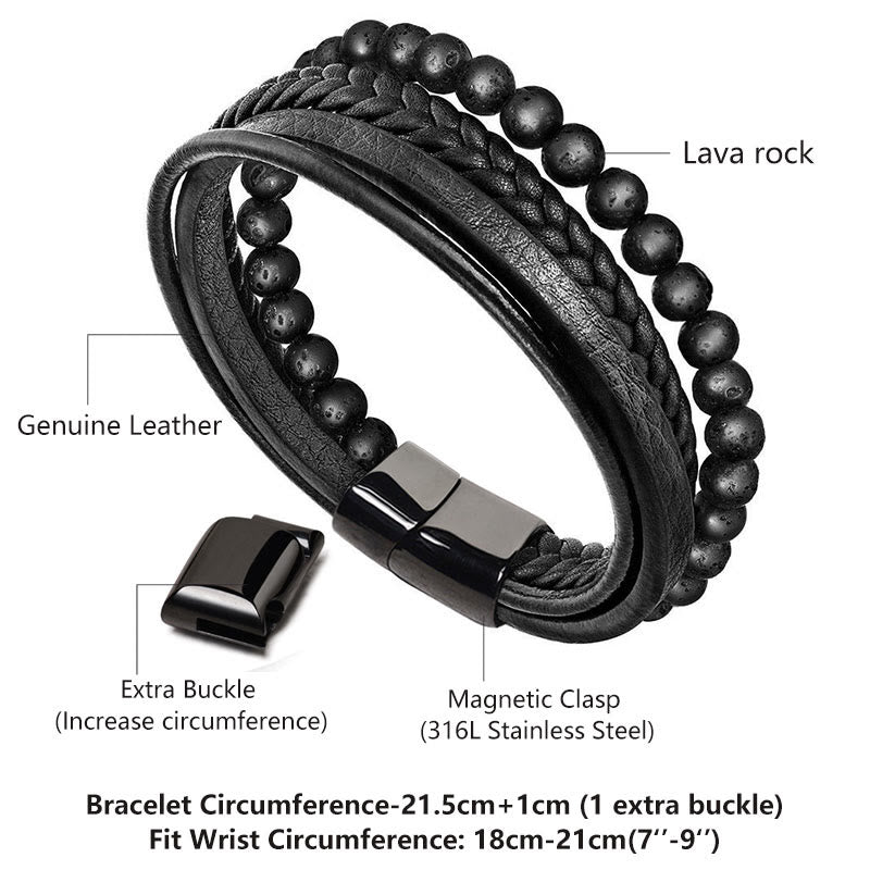 Armband Lava Stein Schwarz Onyx Leder