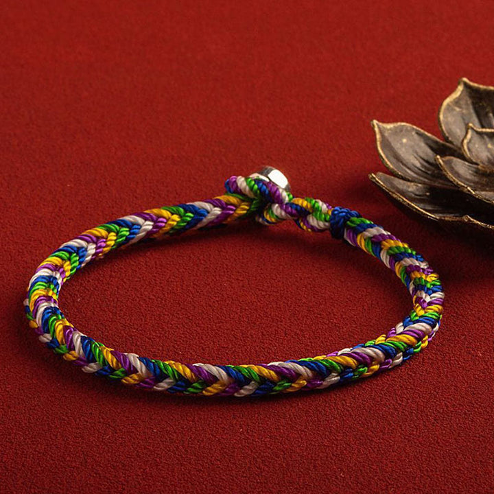 Buntes geflochtenes Armband Glück Handgelenk Naturstein elastisch.