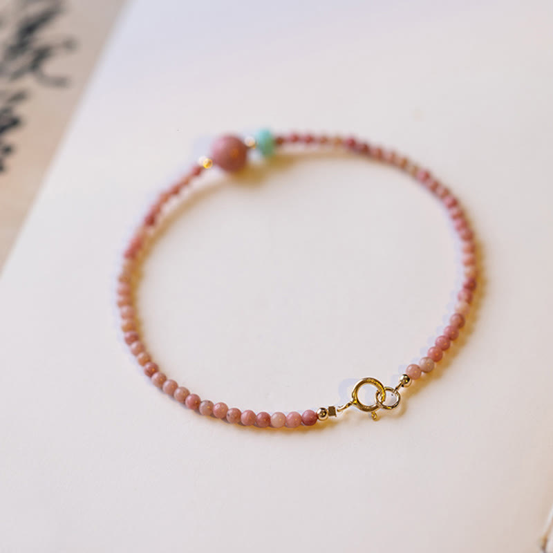 Armband – Energie Rosenquarz Perlen gold Verschluss elegant