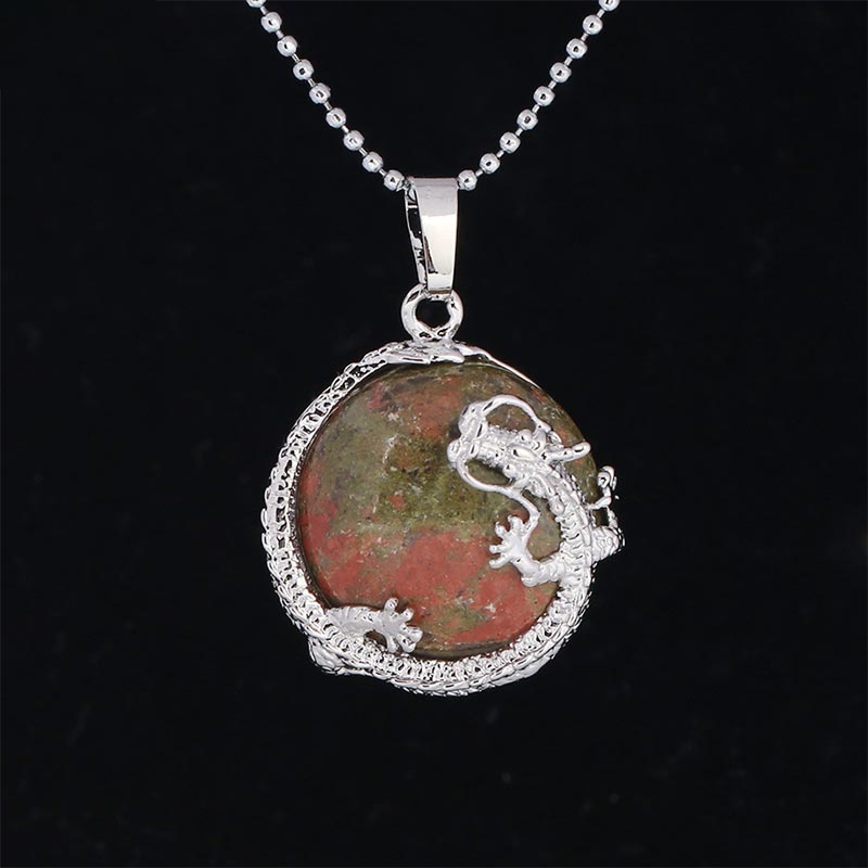 Silberne Kette Drachen Rosenquarz Anhänger Naturstein Heilung Harmonie