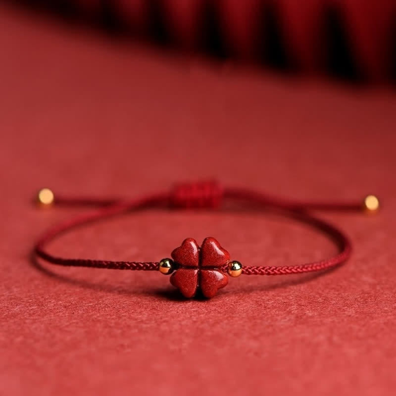 Armband Vierblättriges Kleeblatt Rot Schnur - Segen